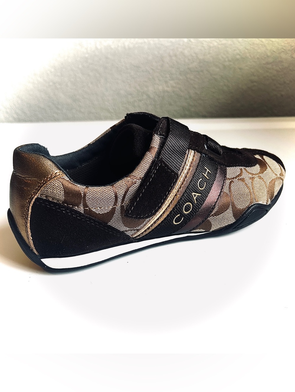 NIKE for COACH Vint Jenney ‘C’ Monogram Low-top Sneaker Brown Metallic Gold 7.5